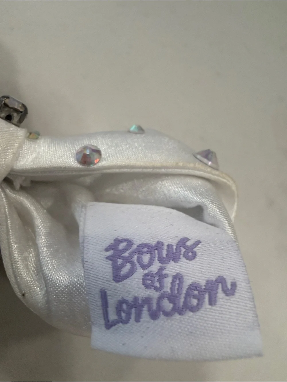 White Iridescent Crystal Bow Hair Clip by Bows of London